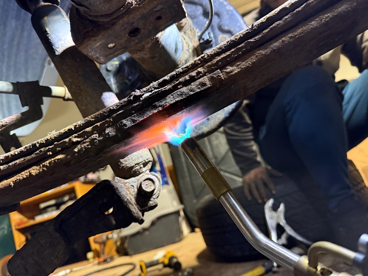 Torch work on rusted bolt